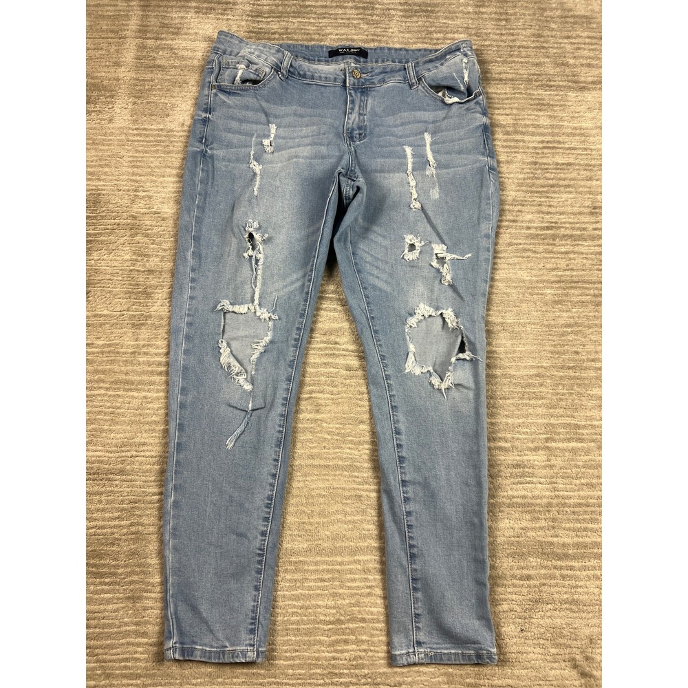 Wax Jean Skinny Jeans Womens 18 Light Blue Distressed Ripped 90075XL Denim Pants